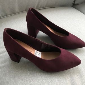 Suede Maroon Block Heels